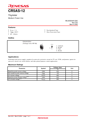 CR5AS-12 Datasheet PDF Renesas Electronics