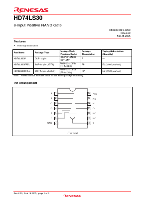HD74LS30P Datasheet PDF Renesas Electronics