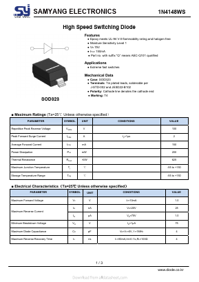 1N4148WS Datasheet PDF SAMYANG ELECTRONICS CO.,LTD.
