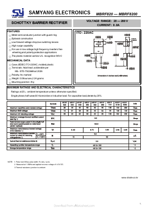 MBRF880 Datasheet PDF SAMYANG ELECTRONICS CO.,LTD.