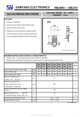 KBL604 Datasheet PDF SAMYANG ELECTRONICS CO.,LTD.