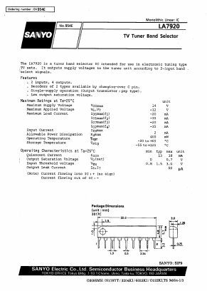 LA7920 Datasheet PDF SANYO -> Panasonic