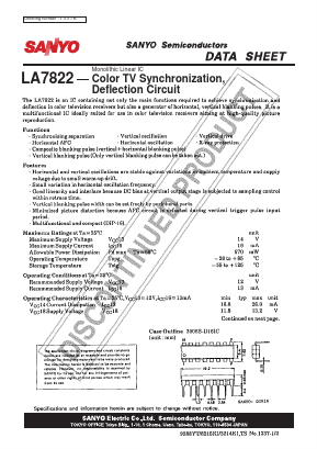 LA7822 Datasheet PDF SANYO -> Panasonic
