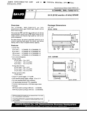 LC3664BL-70 Datasheet PDF SANYO -> Panasonic