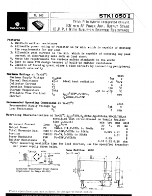 STK1050II Datasheet PDF SANYO -> Panasonic