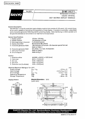 DM1621 Datasheet PDF SANYO -> Panasonic