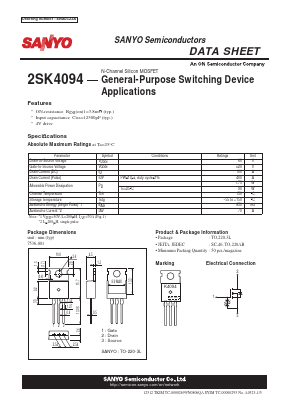 2SK4094 Datasheet PDF SANYO -> Panasonic