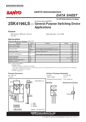2SK4196LS Datasheet PDF SANYO -> Panasonic