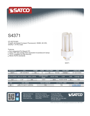 S4371 Datasheet PDF Satco Products, Inc.