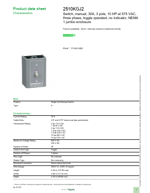 2510KGJ2 Datasheet PDF Schneider Electric