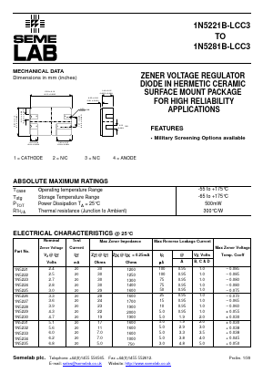 1N5246B-LCC3 Datasheet PDF Semelab - > TT Electronics plc 