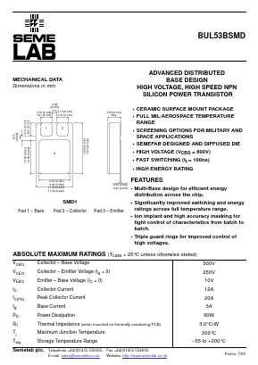 BUL53BSMD Datasheet PDF Semelab - > TT Electronics plc 
