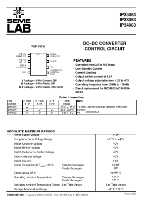 IP33063 Datasheet PDF Semelab - > TT Electronics plc 