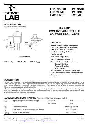 IP117MHA-883B Datasheet PDF Semelab - > TT Electronics plc 