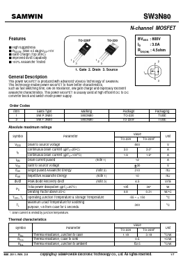 SWF3N80 Datasheet PDF Xian Semipower Electronic Technology Co., Ltd.