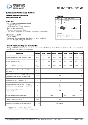 RS1AF Datasheet PDF Xian Semipower Electronic Technology Co., Ltd.