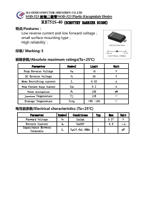 RB751S-40 Datasheet PDF SHENZHEN SLS TECHNOLOGY CO.,LTD.