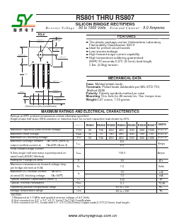 RS801 Datasheet PDF Shunye Enterprise
