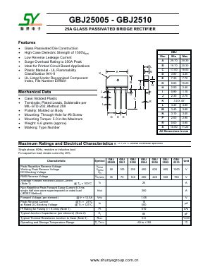 GBJ2510 Datasheet PDF Shunye Enterprise