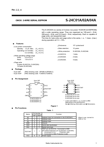S-24C04ADPA-11-1A Datasheet PDF Seiko Instruments Inc