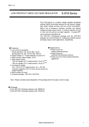 S-818A25AUC-BGF-T2 Datasheet PDF Seiko Instruments Inc