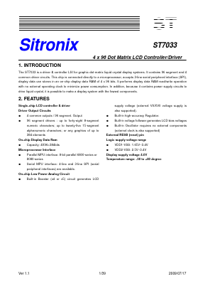 ST7033 Datasheet PDF Sitronix Technology Co., Ltd.