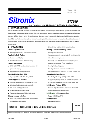 ST7669 Datasheet PDF Sitronix Technology Co., Ltd.