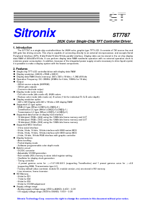 ST7787 Datasheet PDF Sitronix Technology Co., Ltd.