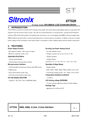ST7529 Datasheet PDF Sitronix Technology Co., Ltd.