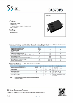 BAS70WS Datasheet PDF SHIKE Electronics