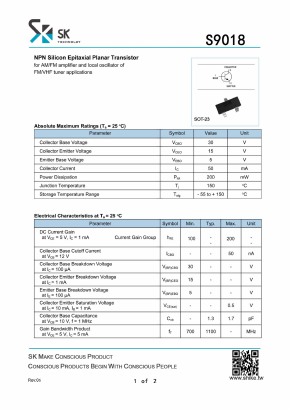 S9018 Datasheet PDF SHIKE Electronics