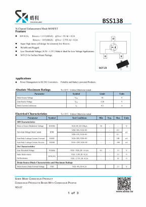 BSS138 Datasheet PDF SHIKE Electronics