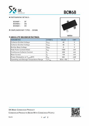 BCW68F Datasheet PDF SHIKE Electronics