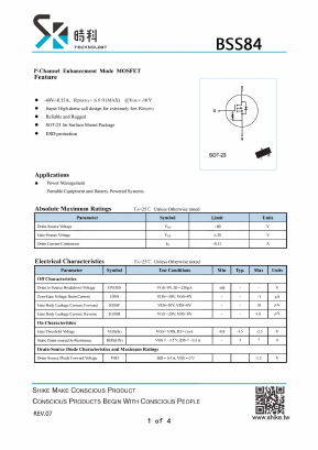 BSS84 Datasheet PDF SHIKE Electronics