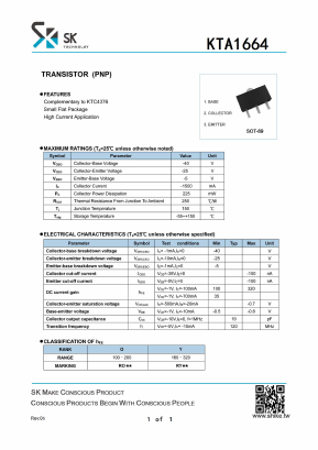 KTA1664 Datasheet PDF SHIKE Electronics