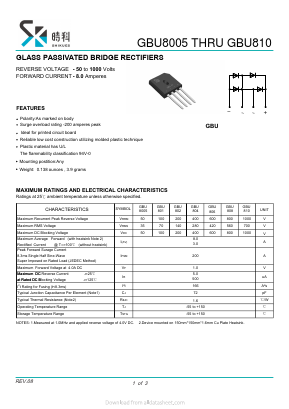 GBU801 Datasheet PDF SHIKE Electronics