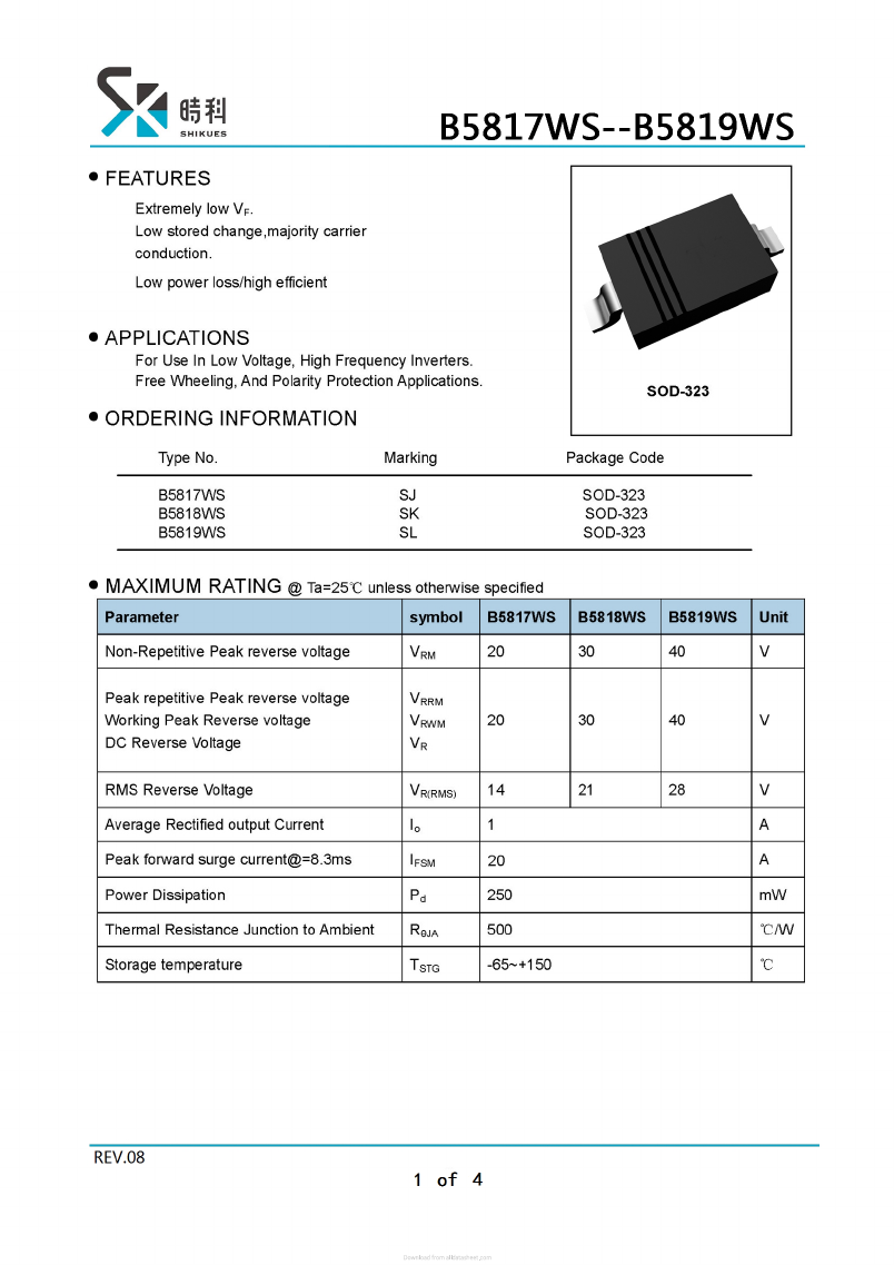 B5819WS Datasheet PDF SHIKE Electronics