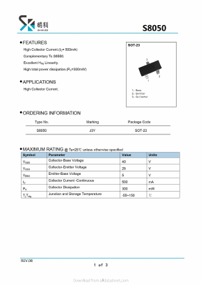 S8050 Datasheet PDF SHIKE Electronics