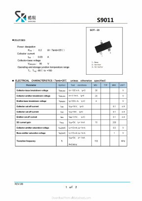S9011 Datasheet PDF SHIKE Electronics