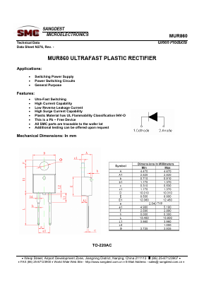 MUR860 Datasheet PDF Sangdest Microelectronic (Nanjing) Co., Ltd