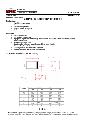 MBR260HW Datasheet PDF Sangdest Microelectronic (Nanjing) Co., Ltd