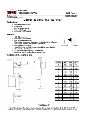 MBRF20100 Datasheet PDF Sangdest Microelectronic (Nanjing) Co., Ltd