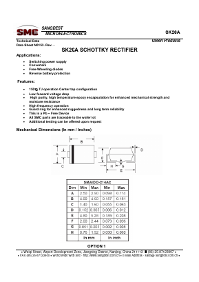 SK26A Datasheet PDF Sangdest Microelectronic (Nanjing) Co., Ltd