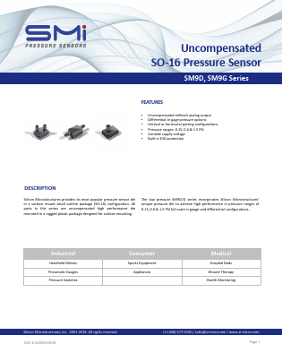 SM9D-BBK-T-015S-000 Datasheet PDF Silicon Microstructures, Inc.