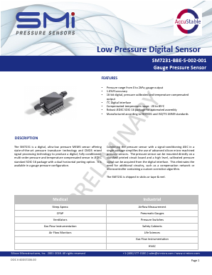 SM7231-BBE-T-002-001 Datasheet PDF Silicon Microstructures, Inc.