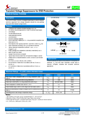 ESD9.0V12D-A Datasheet PDF Socay Electornics Co., Ltd.