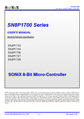 SN8P1702AQ Datasheet PDF Sonix Technology Co., Ltd