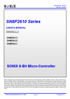 SN8P2611S Datasheet PDF Sonix Technology Co., Ltd