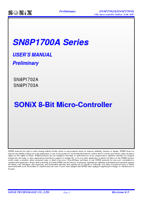 SN8P1702A-12 Datasheet PDF Sonix Technology Co., Ltd
