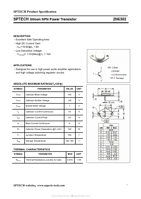 2N6302 Datasheet PDF Shenzhen SPTECH Microelectronics Co., Ltd.